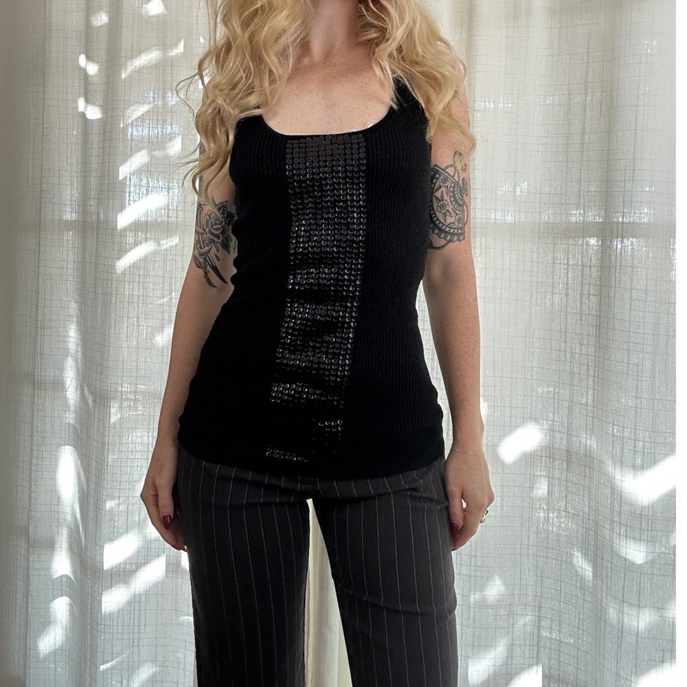 Vintage Y2K black sequin tank grunge math goth wet seal